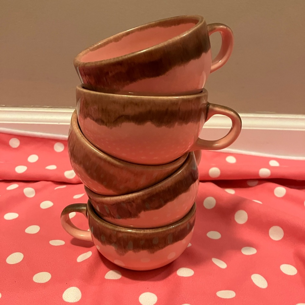 Mid Century Modern Jaska Of California Cascade Ware Pink Ceramic Tea Coffee Cups